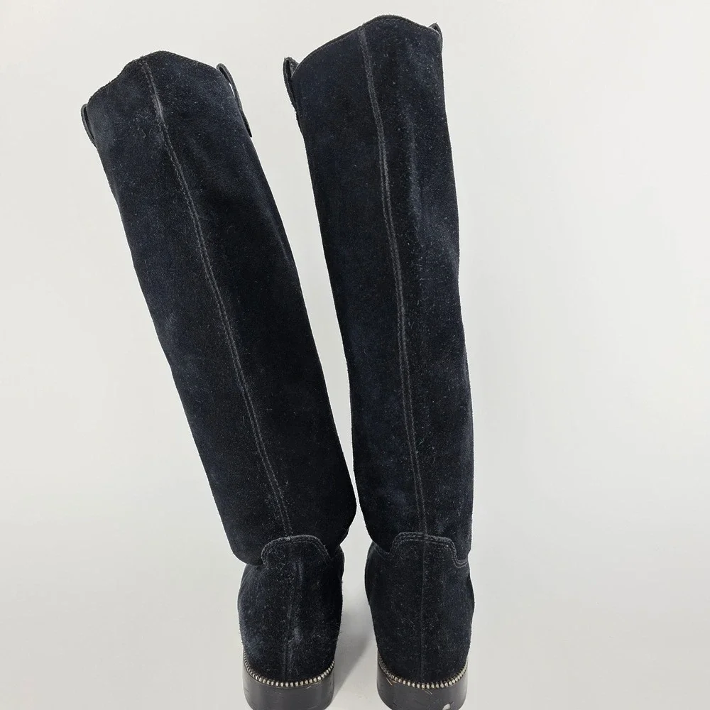 Michael Kors Knee Boots Bayview Black Suede Leather Riding Zipper Trim Pull On 8